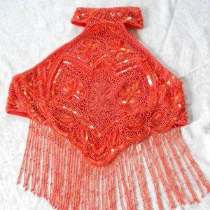 Beautiful Orange beaded halter with choker collar, crop top